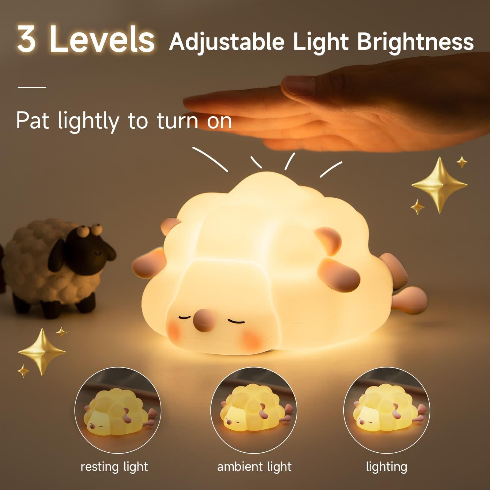 image-Cute Silicone Night Lights Sheep Cartoon Bedroom Lamp For Children's Room Decor Rechargeable Timing Dimming Sleep Night Light