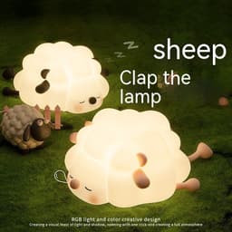 image-Cute Silicone Night Lights Sheep Cartoon Bedroom Lamp For Children's Room Decor Rechargeable Timing Dimming Sleep Night Light