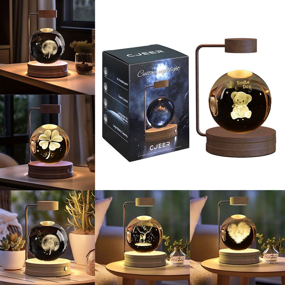 image-Crystal Ball Cosmic Dinosaur Indoor Night Light USB Power Warm Bedside Light Birthday Gift Night Lamp