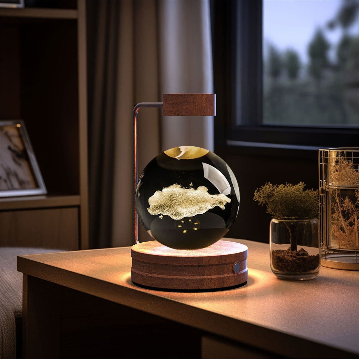 image-Crystal Ball Cosmic Dinosaur Indoor Night Light USB Power Warm Bedside Light Birthday Gift Night Lamp