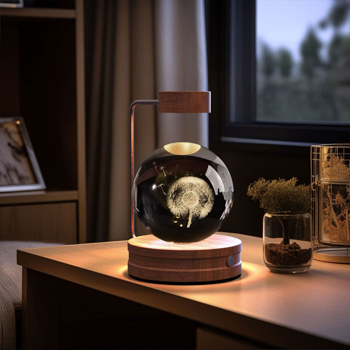 image-Crystal Ball Cosmic Dinosaur Indoor Night Light USB Power Warm Bedside Light Birthday Gift Night Lamp
