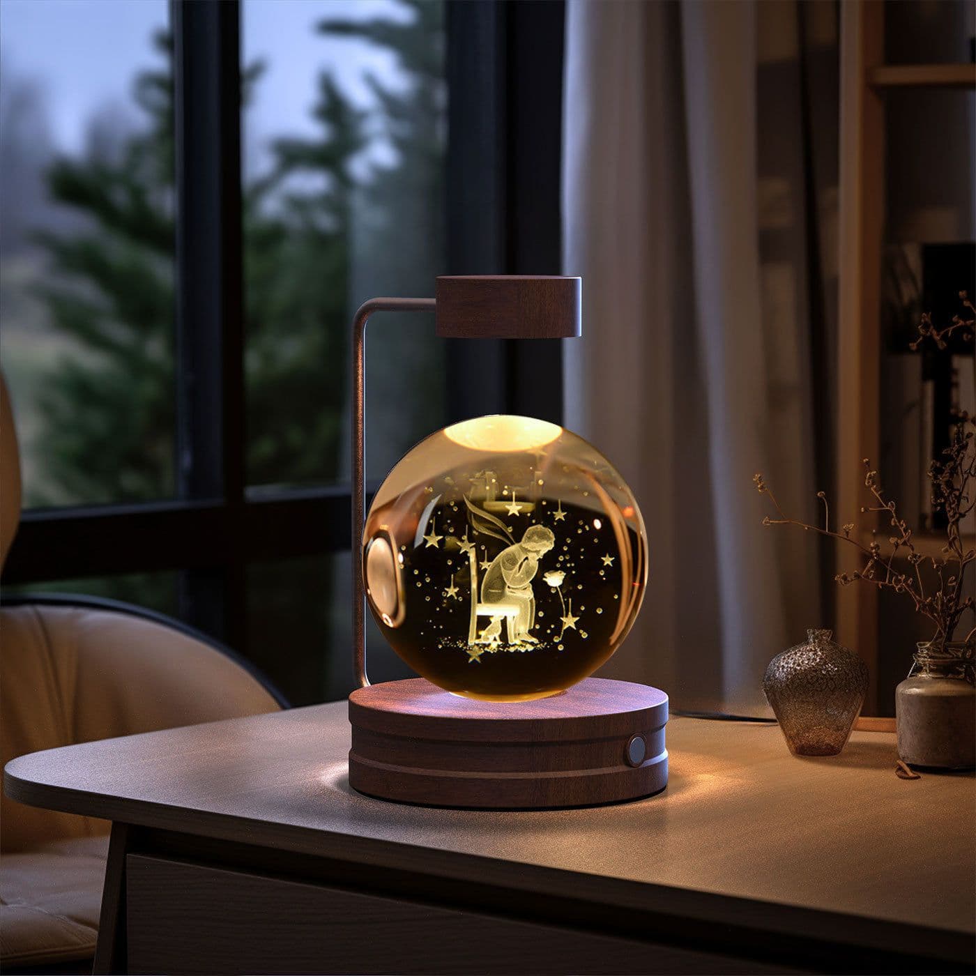image-Crystal Ball Cosmic Dinosaur Indoor Night Light USB Power Warm Bedside Light Birthday Gift Night Lamp