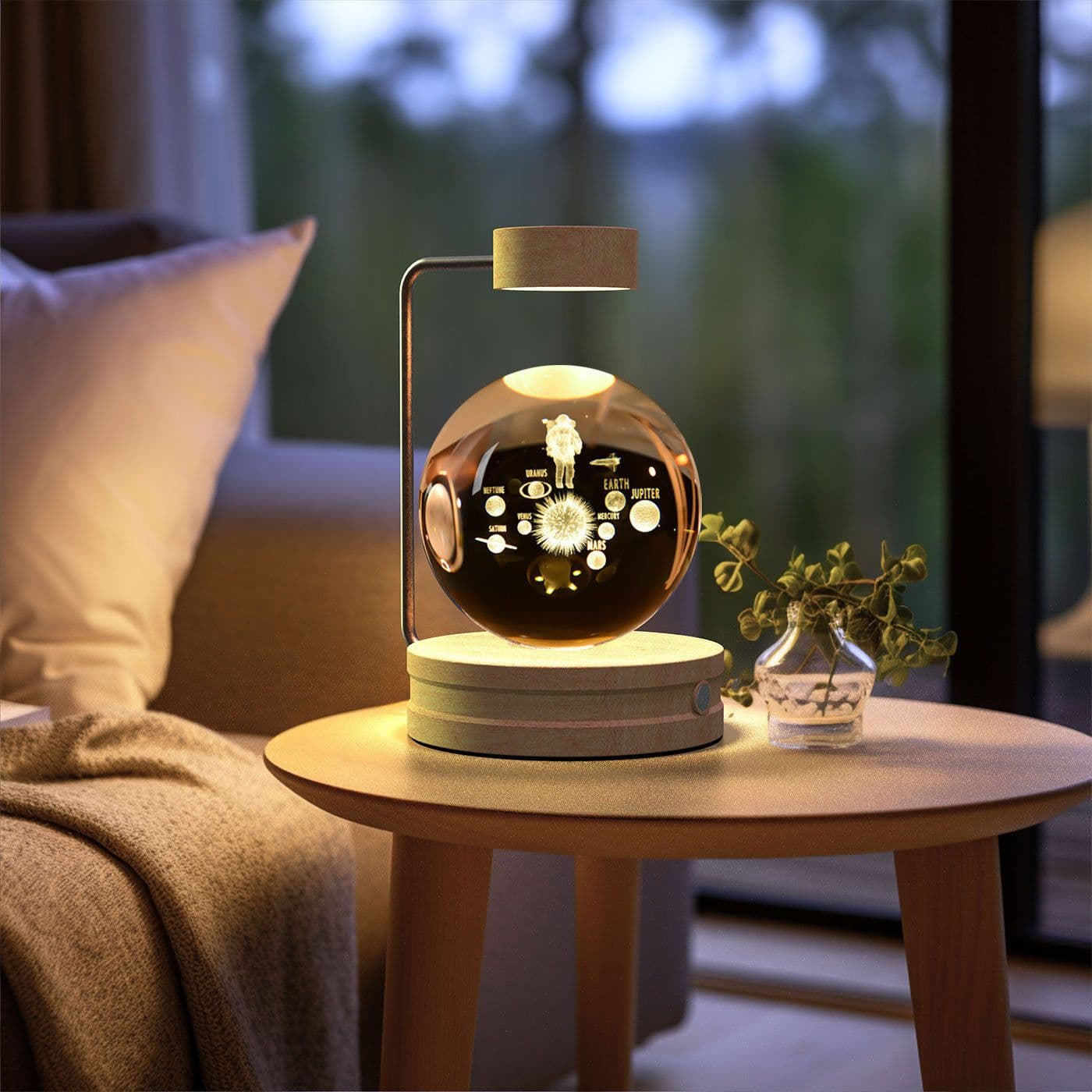 image-Crystal Ball Cosmic Dinosaur Indoor Night Light USB Power Warm Bedside Light Birthday Gift Night Lamp