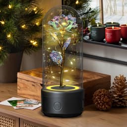 image-Creative 2 In 1 Rose Flowers LED Light And Bluetooth Speaker Valentine's Day Gift Rose Luminous Night Light Ornament In Glass Cover