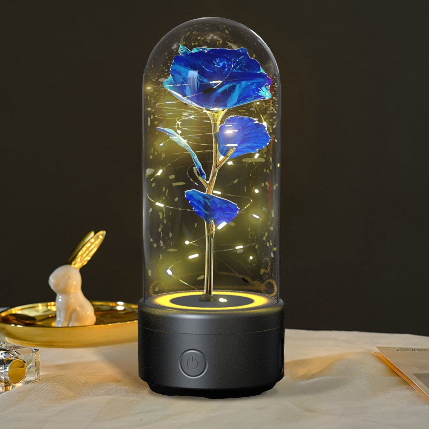 image-Creative 2 In 1 Rose Flowers LED Light And Bluetooth Speaker Valentine's Day Gift Rose Luminous Night Light Ornament In Glass Cover