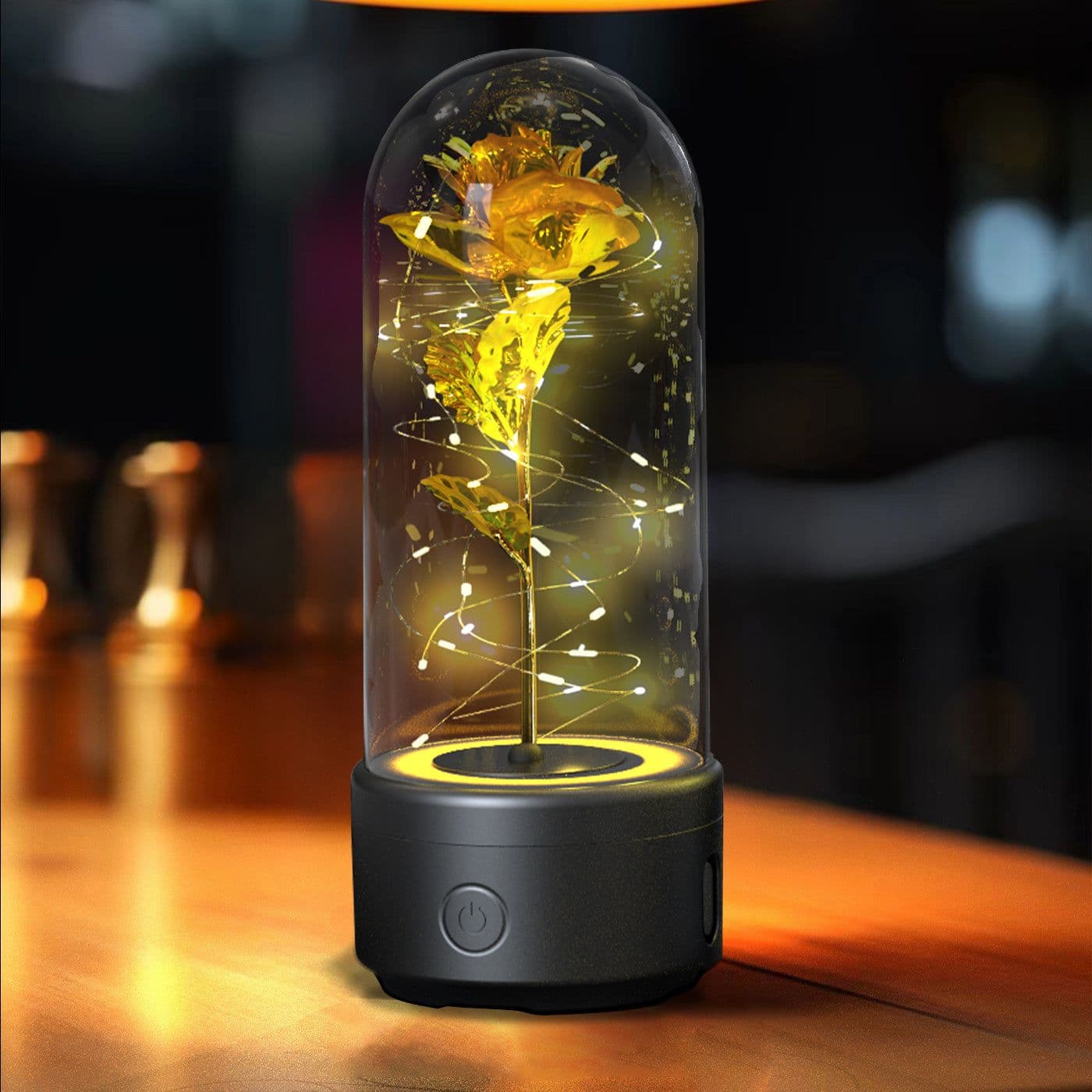 image-Creative 2 In 1 Rose Flowers LED Light And Bluetooth Speaker Valentine's Day Gift Rose Luminous Night Light Ornament In Glass Cover