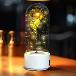 image-Creative 2 In 1 Rose Flowers LED Light And Bluetooth Speaker Valentine's Day Gift Rose Luminous Night Light Ornament In Glass Cover