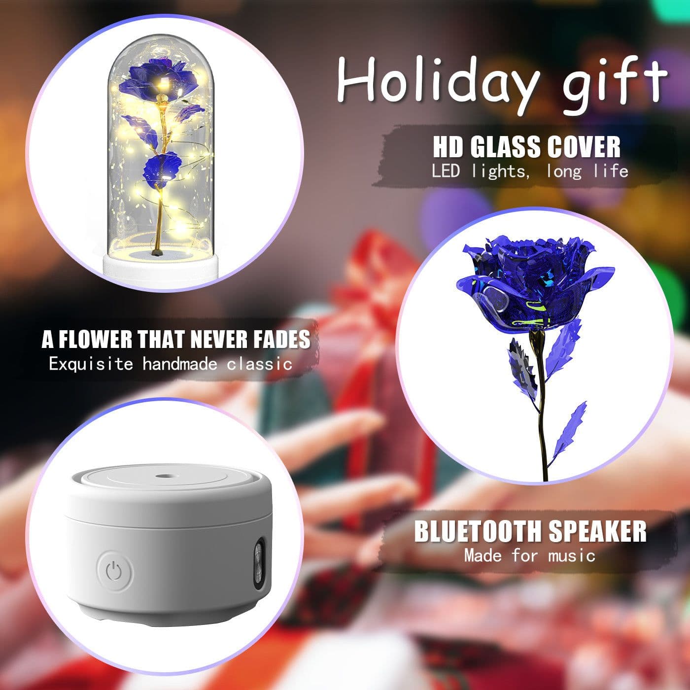 image-Creative 2 In 1 Rose Flowers LED Light And Bluetooth Speaker Valentine's Day Gift Rose Luminous Night Light Ornament In Glass Cover
