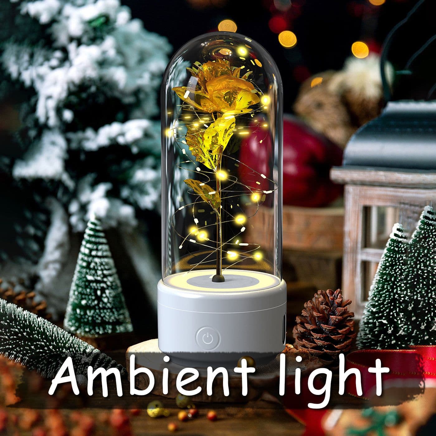 image-Creative 2 In 1 Rose Flowers LED Light And Bluetooth Speaker Valentine's Day Gift Rose Luminous Night Light Ornament In Glass Cover