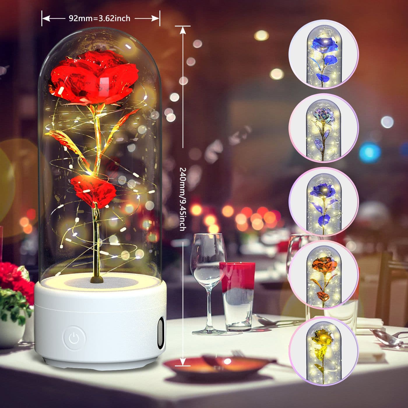 image-Creative 2 In 1 Rose Flowers LED Light And Bluetooth Speaker Valentine's Day Gift Rose Luminous Night Light Ornament In Glass Cover