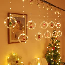 image-Festive DIY String Lights,Santa Claus Circle Christmas Tree Cartoon Shape Curtain Lights,LED Colorful Lights,Room Window Decoration Lights