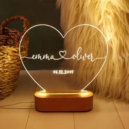 image-Custom Night Light As Valentines Day Anniversary Romantic For Bedroom Night Lamp Couple For Him Names And Date Engagement Gift