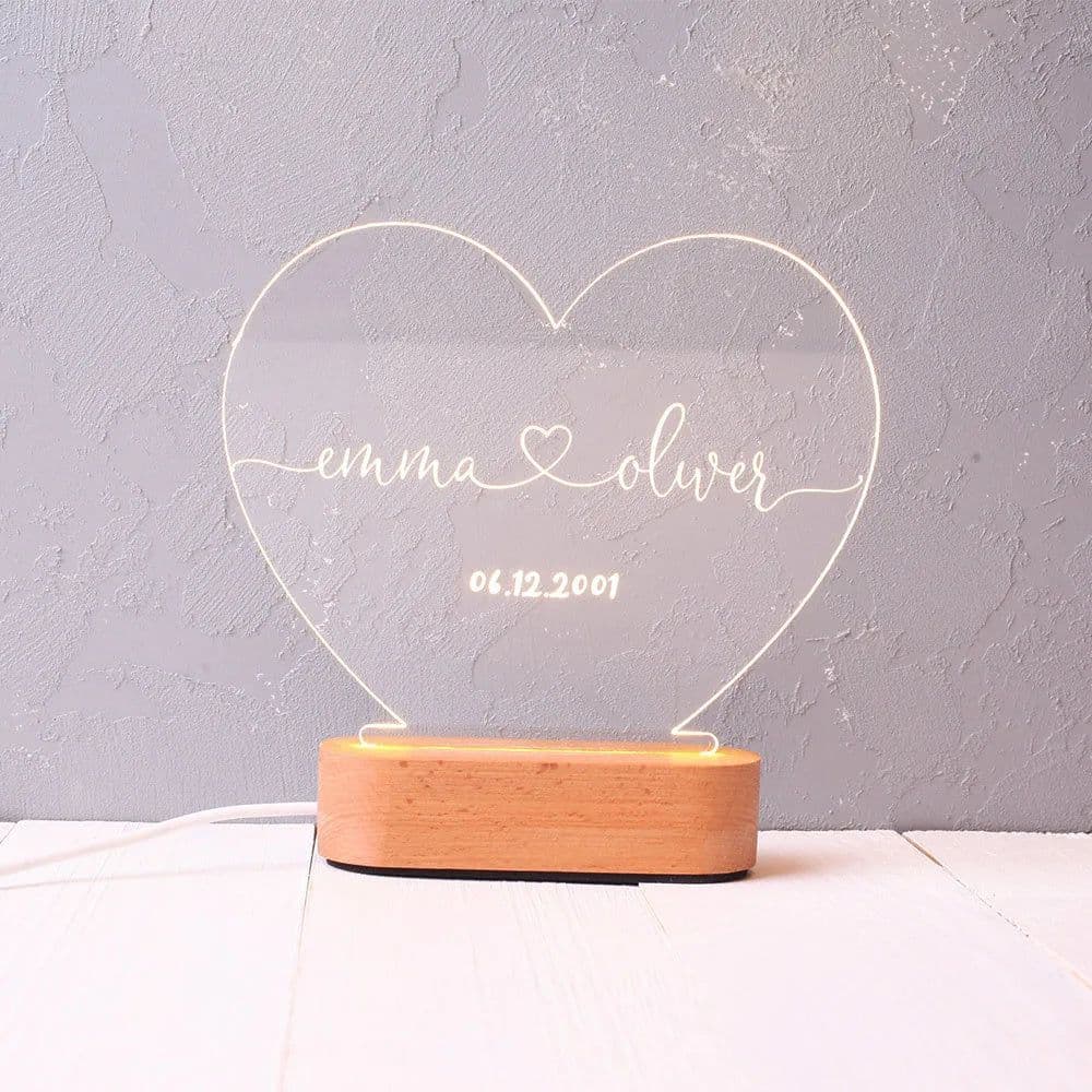 image-Custom Night Light As Valentines Day Anniversary Romantic For Bedroom Night Lamp Couple For Him Names And Date Engagement Gift