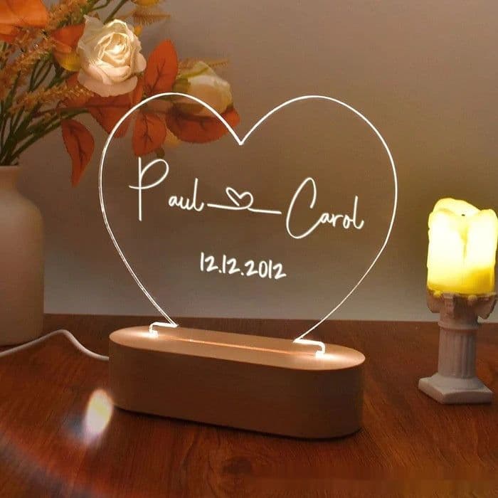 image-Custom Night Light As Valentines Day Anniversary Romantic For Bedroom Night Lamp Couple For Him Names And Date Engagement Gift