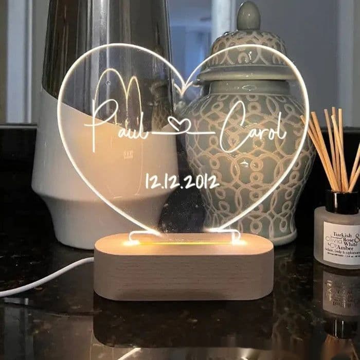 image-Custom Night Light As Valentines Day Anniversary Romantic For Bedroom Night Lamp Couple For Him Names And Date Engagement Gift