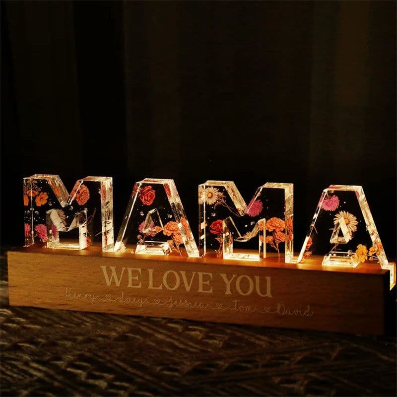 image-Mother's Day Custom Flower Printed LED Night Light Creative Gift Printing Acrylic Night Light Text Birthday Flower Ornaments