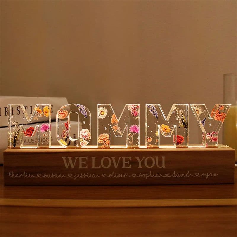 image-Mother's Day Custom Flower Printed LED Night Light Creative Gift Printing Acrylic Night Light Text Birthday Flower Ornaments