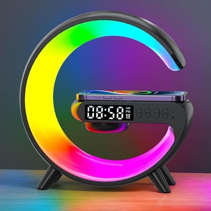 image-New Intelligent G Shaped LED Lamp Bluetooth Speake Wireless Charger Atmosphere Lamp App Control For Bedroom Home Decor