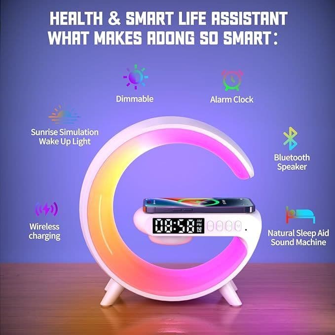 image-New Intelligent G Shaped LED Lamp Bluetooth Speake Wireless Charger Atmosphere Lamp App Control For Bedroom Home Decor