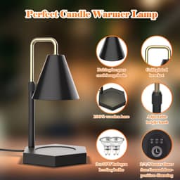 image-RAINBEAN Candle Warmer Lamp With Timer Adjustable Height Electric Candle Warmer Dimmable With 2 Bulbs Wax Melt Warmer