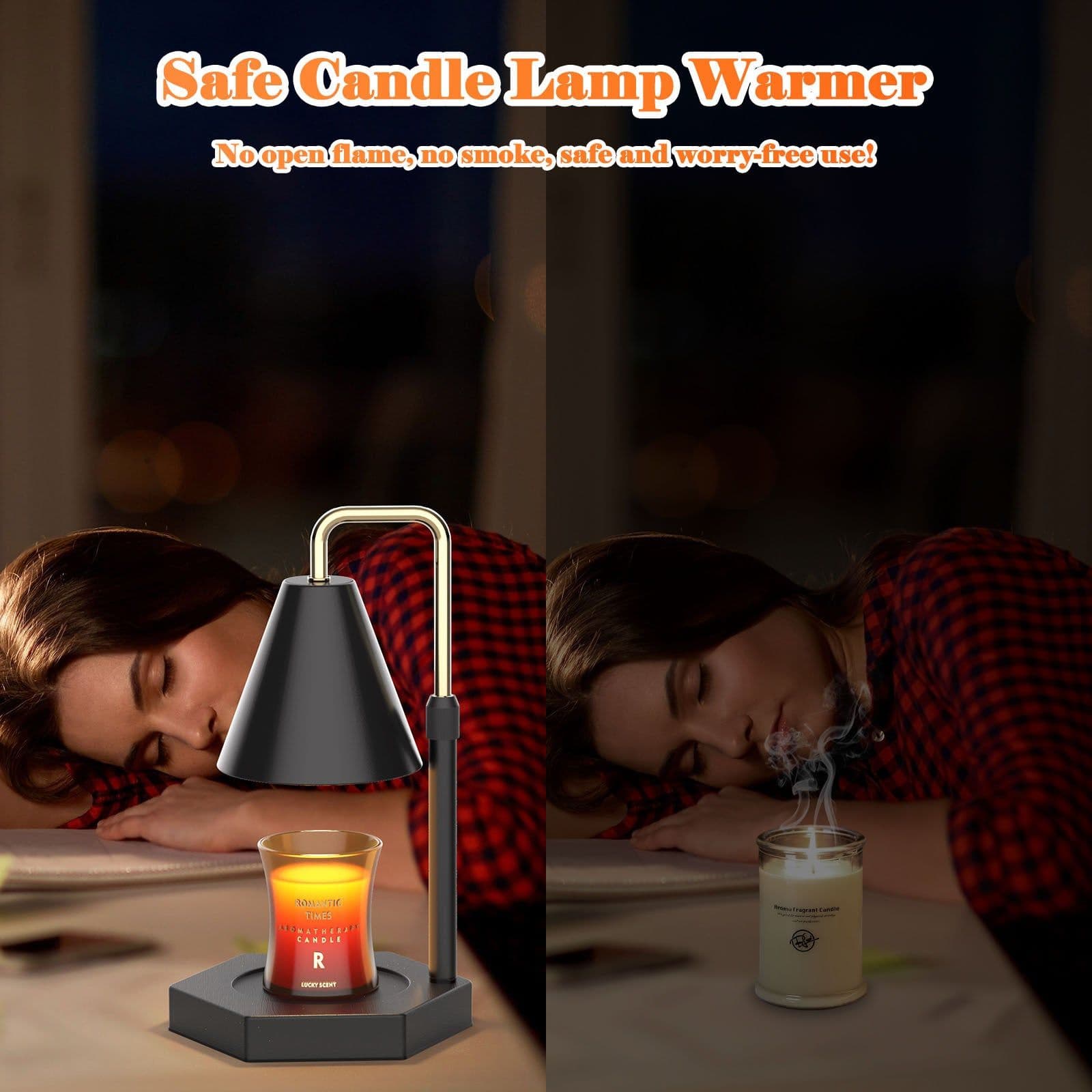 image-RAINBEAN Candle Warmer Lamp With Timer Adjustable Height Electric Candle Warmer Dimmable With 2 Bulbs Wax Melt Warmer