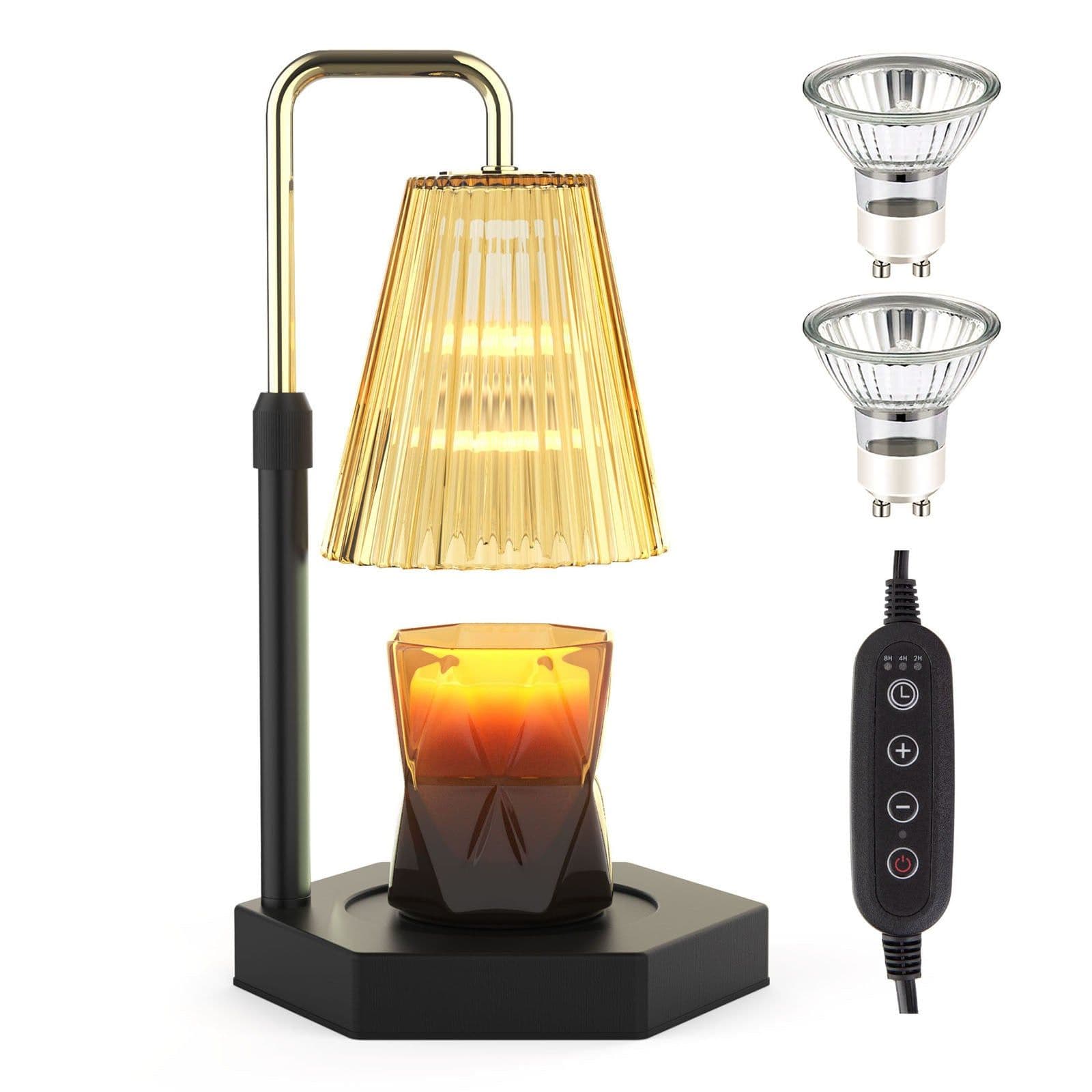 image-Candle Warmer Lamp Dimmable And Timer Candle Warmer Height Adjustable For Jar Scented Candles For Home Decor Amber Glass And Black Base