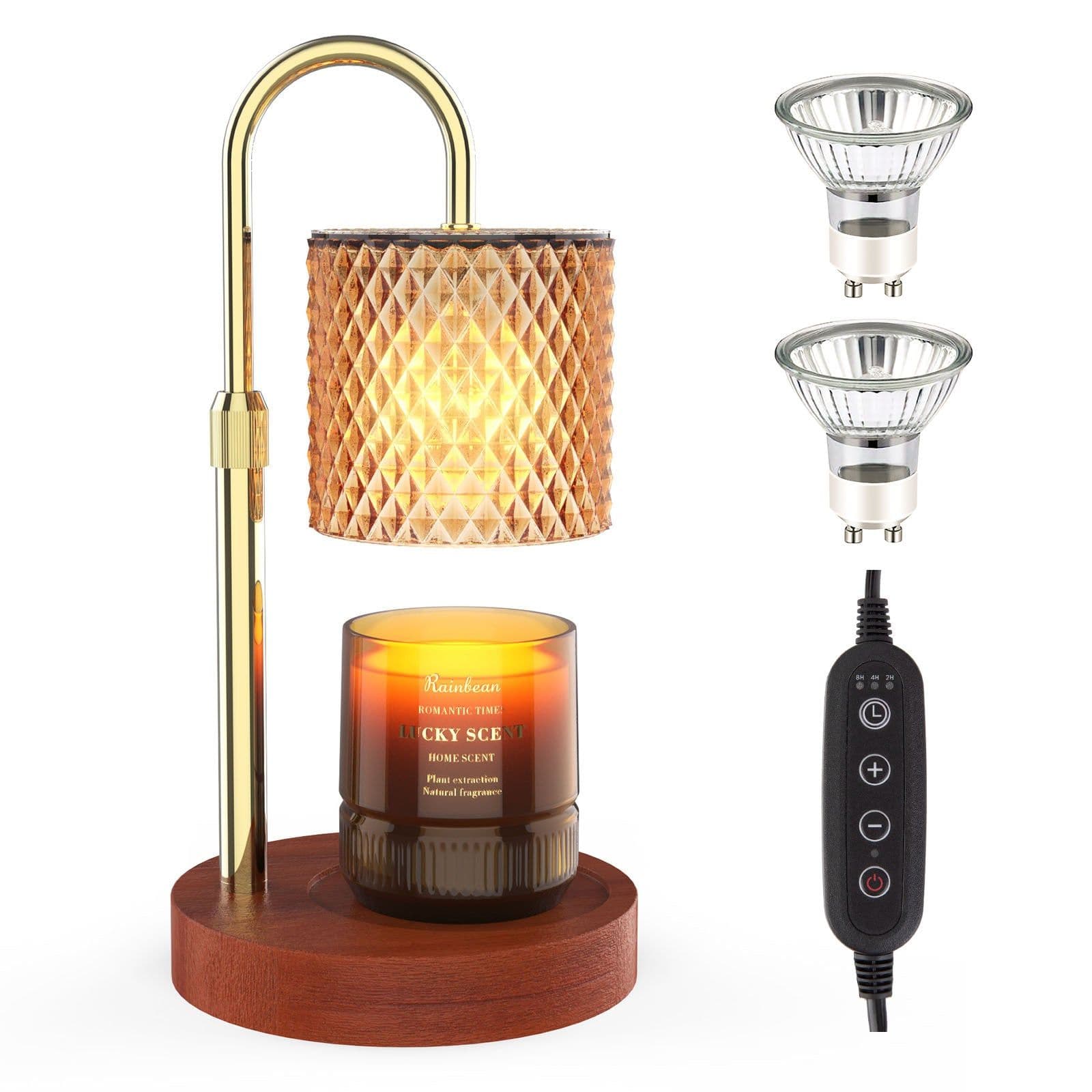 image-RAINBEAN Candle Warmer Lamp, Adjustable Height Electric Candle Warmer With Timer And Dimmer Vintage Wax Warmer Light For Jar Candles Home Decor Gifts Amber Glass & Walnut Wood