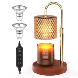 image-RAINBEAN Candle Warmer Lamp, Adjustable Height Electric Candle Warmer With Timer And Dimmer Vintage Wax Warmer Light For Jar Candles Home Decor Gifts Amber Glass & Walnut Wood