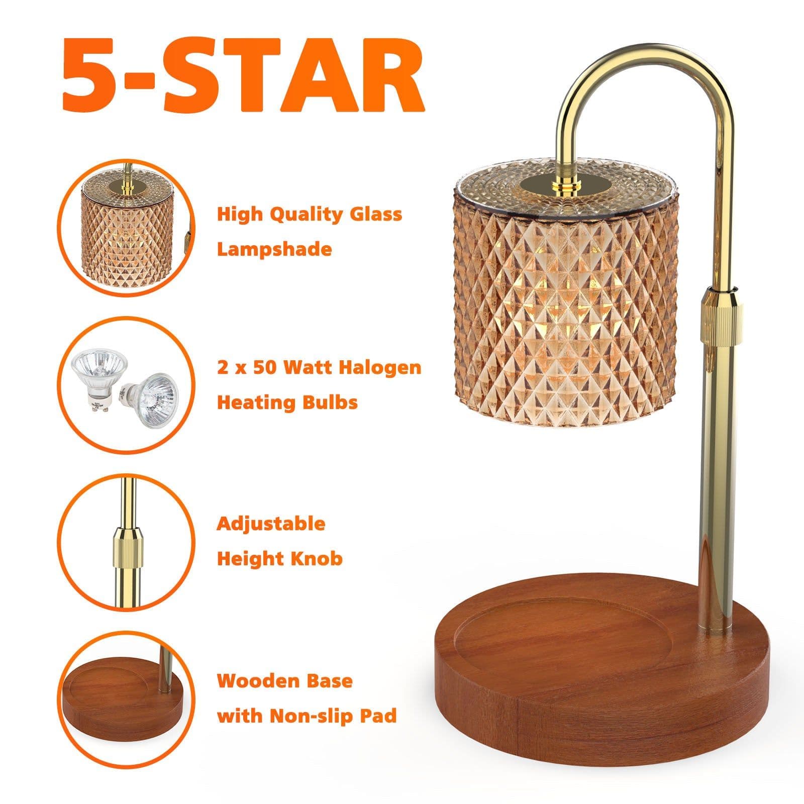 image-RAINBEAN Candle Warmer Lamp, Adjustable Height Electric Candle Warmer With Timer And Dimmer Vintage Wax Warmer Light For Jar Candles Home Decor Gifts Amber Glass & Walnut Wood