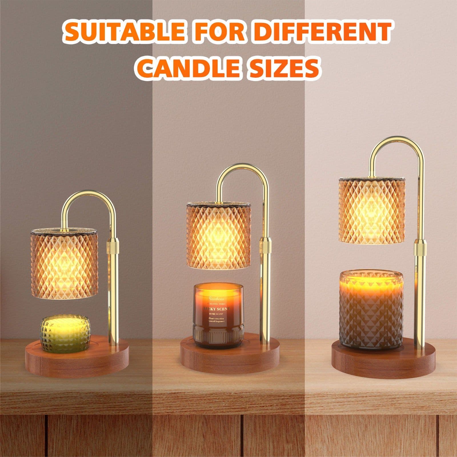 image-RAINBEAN Candle Warmer Lamp, Adjustable Height Electric Candle Warmer With Timer And Dimmer Vintage Wax Warmer Light For Jar Candles Home Decor Gifts Amber Glass & Walnut Wood