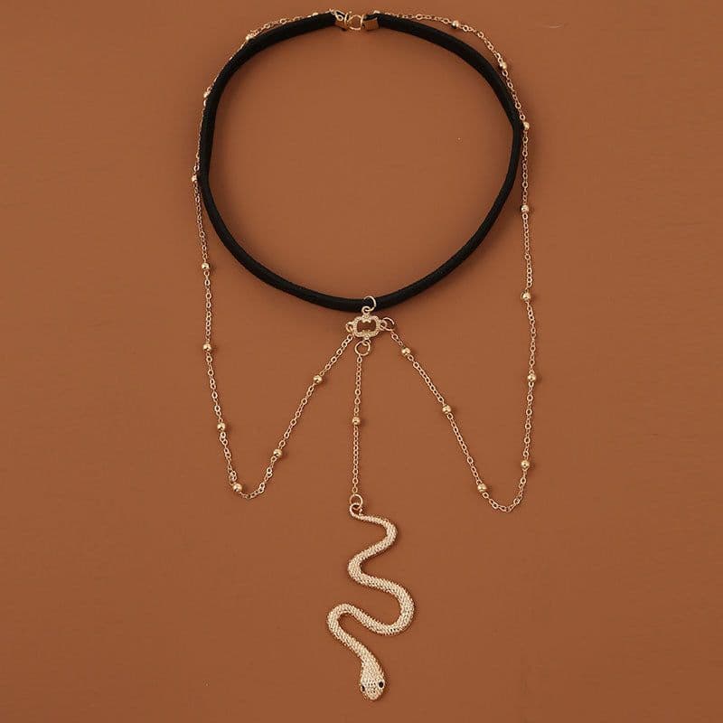 image-Bohemian Boho Gold Color Metal Beaded Chain Thigh Chain For Women Big Snake Pendants Leg Chain Body Jewelry Beach Style Gift