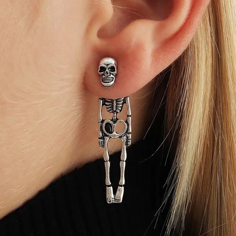 image-Halloween Earrings Skull Simulation Human Skeleton Detachable Stud Earrings