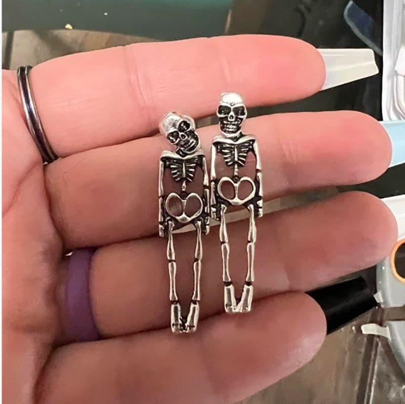 image-Halloween Earrings Skull Simulation Human Skeleton Detachable Stud Earrings