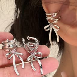 image-Fashion Jewelry New Ribbon Aesthetics Ear Clips Ballet Style Ribbon Bow-knot Ear Cuff For Women Fashion Non-Piercing Ear Clips Earrings Jewelry