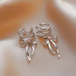 image-Fashion Jewelry New Ribbon Aesthetics Ear Clips Ballet Style Ribbon Bow-knot Ear Cuff For Women Fashion Non-Piercing Ear Clips Earrings Jewelry
