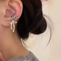 image-Fashion Jewelry New Ribbon Aesthetics Ear Clips Ballet Style Ribbon Bow-knot Ear Cuff For Women Fashion Non-Piercing Ear Clips Earrings Jewelry