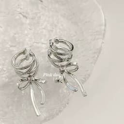 image-Fashion Jewelry New Ribbon Aesthetics Ear Clips Ballet Style Ribbon Bow-knot Ear Cuff For Women Fashion Non-Piercing Ear Clips Earrings Jewelry
