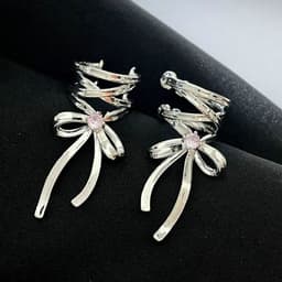 image-Fashion Jewelry New Ribbon Aesthetics Ear Clips Ballet Style Ribbon Bow-knot Ear Cuff For Women Fashion Non-Piercing Ear Clips Earrings Jewelry