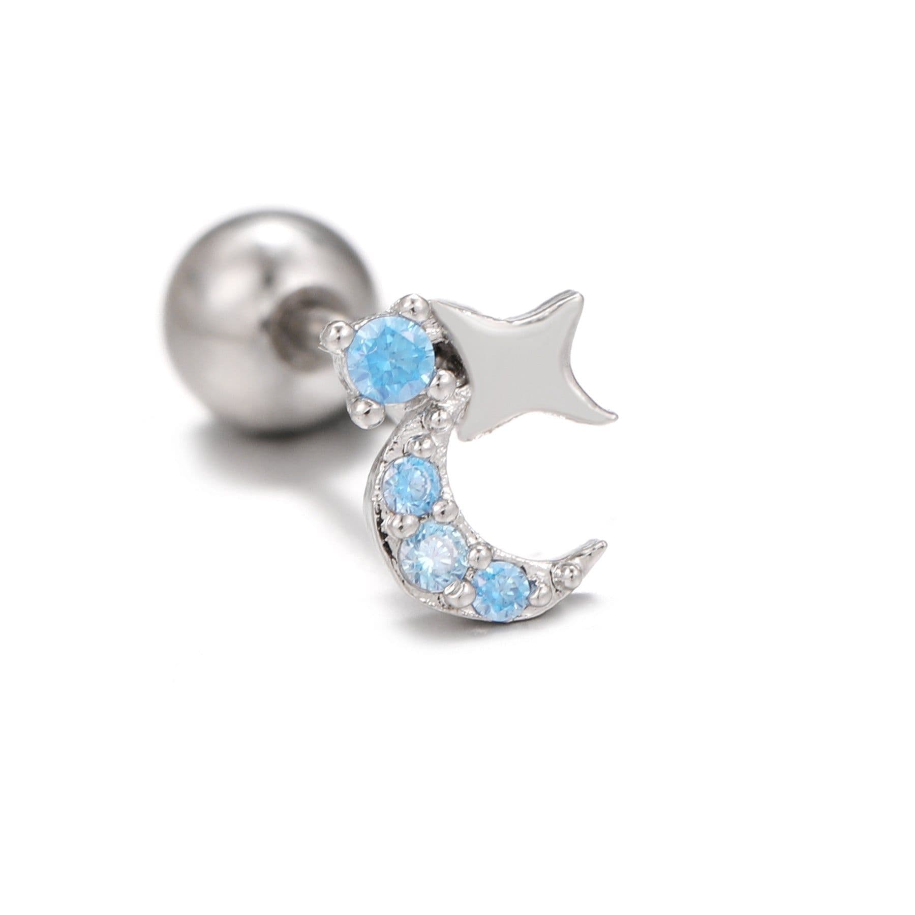 image-Fashion Jewelry Piercing Star Moon Cubic Zirconia Stainless Steel Pendant Cartilage Earring Chain Hoop Earring
