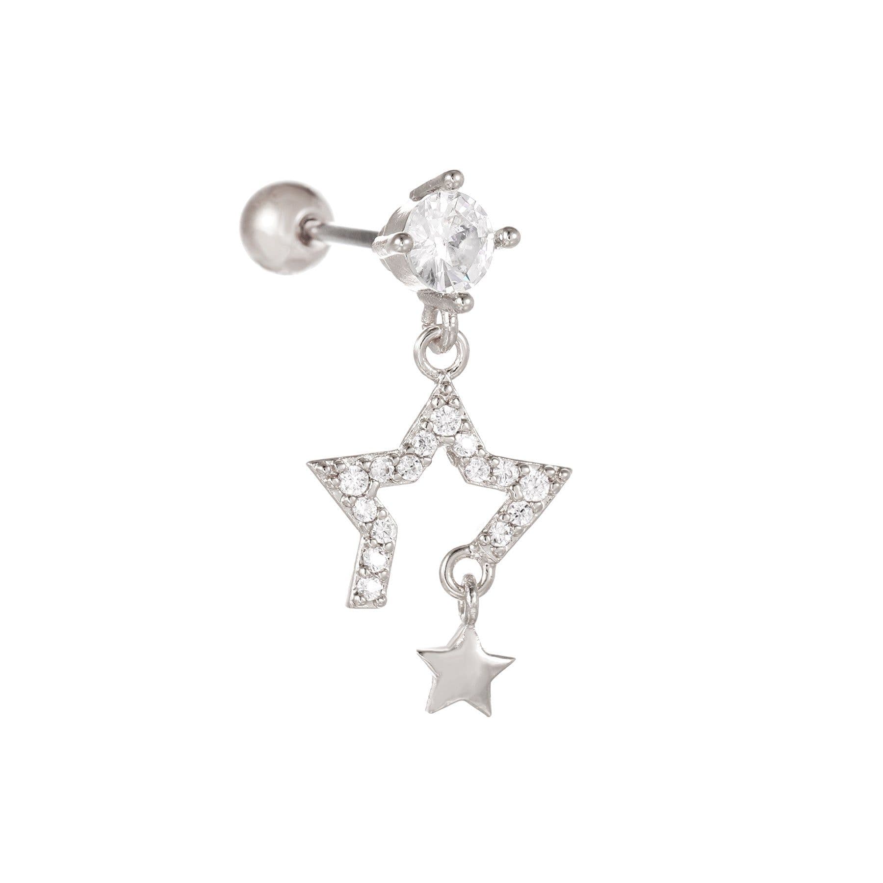 image-Fashion Jewelry Piercing Star Moon Cubic Zirconia Stainless Steel Pendant Cartilage Earring Chain Hoop Earring