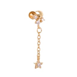 image-Fashion Jewelry Piercing Star Moon Cubic Zirconia Stainless Steel Pendant Cartilage Earring Chain Hoop Earring