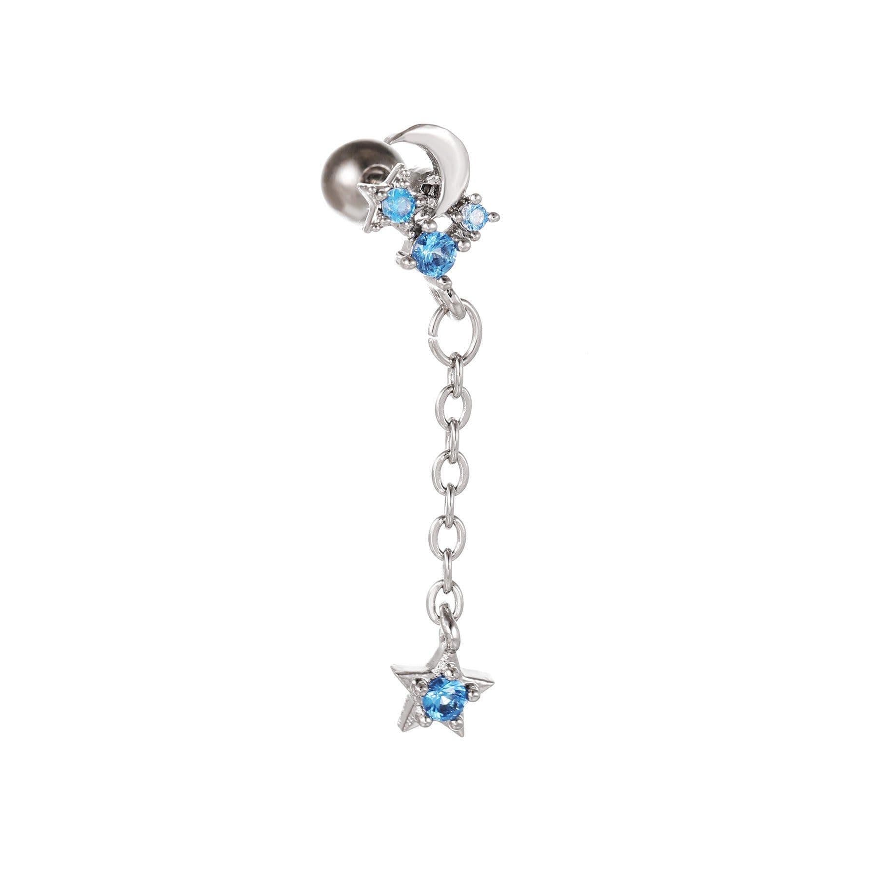 image-Fashion Jewelry Piercing Star Moon Cubic Zirconia Stainless Steel Pendant Cartilage Earring Chain Hoop Earring