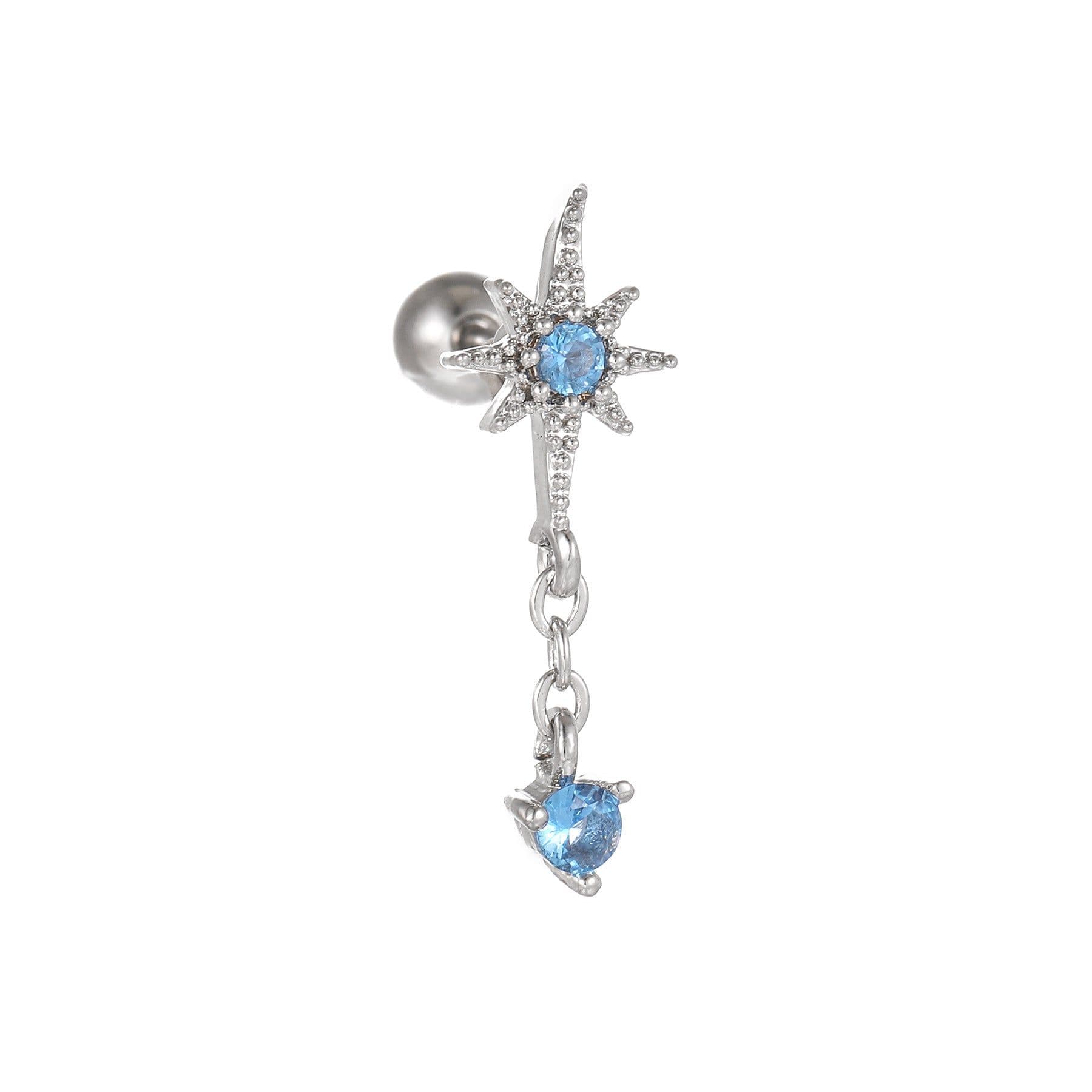 image-Fashion Jewelry Piercing Star Moon Cubic Zirconia Stainless Steel Pendant Cartilage Earring Chain Hoop Earring