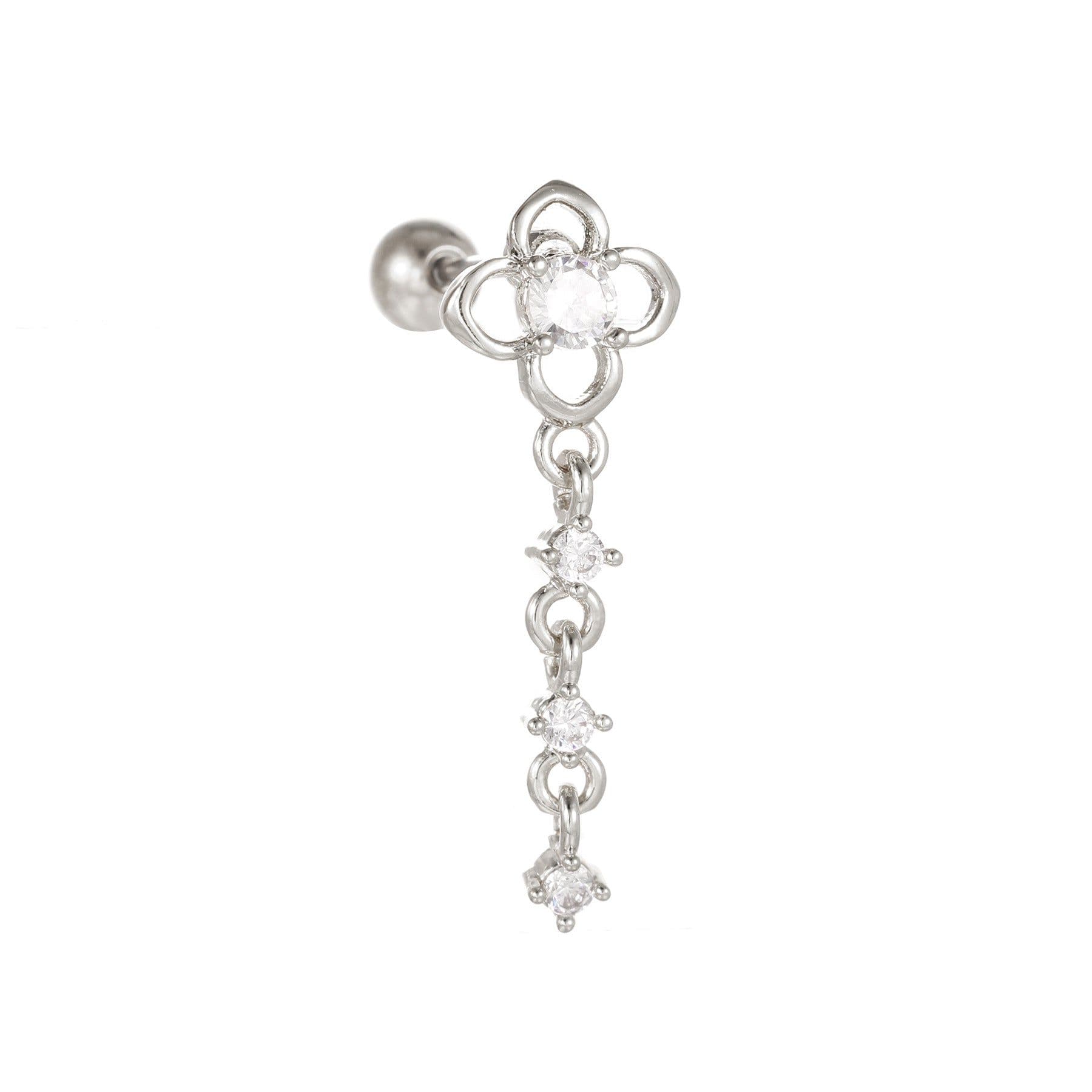 image-Fashion Jewelry Piercing Star Moon Cubic Zirconia Stainless Steel Pendant Cartilage Earring Chain Hoop Earring