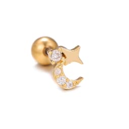 image-Fashion Jewelry Piercing Star Moon Cubic Zirconia Stainless Steel Pendant Cartilage Earring Chain Hoop Earring