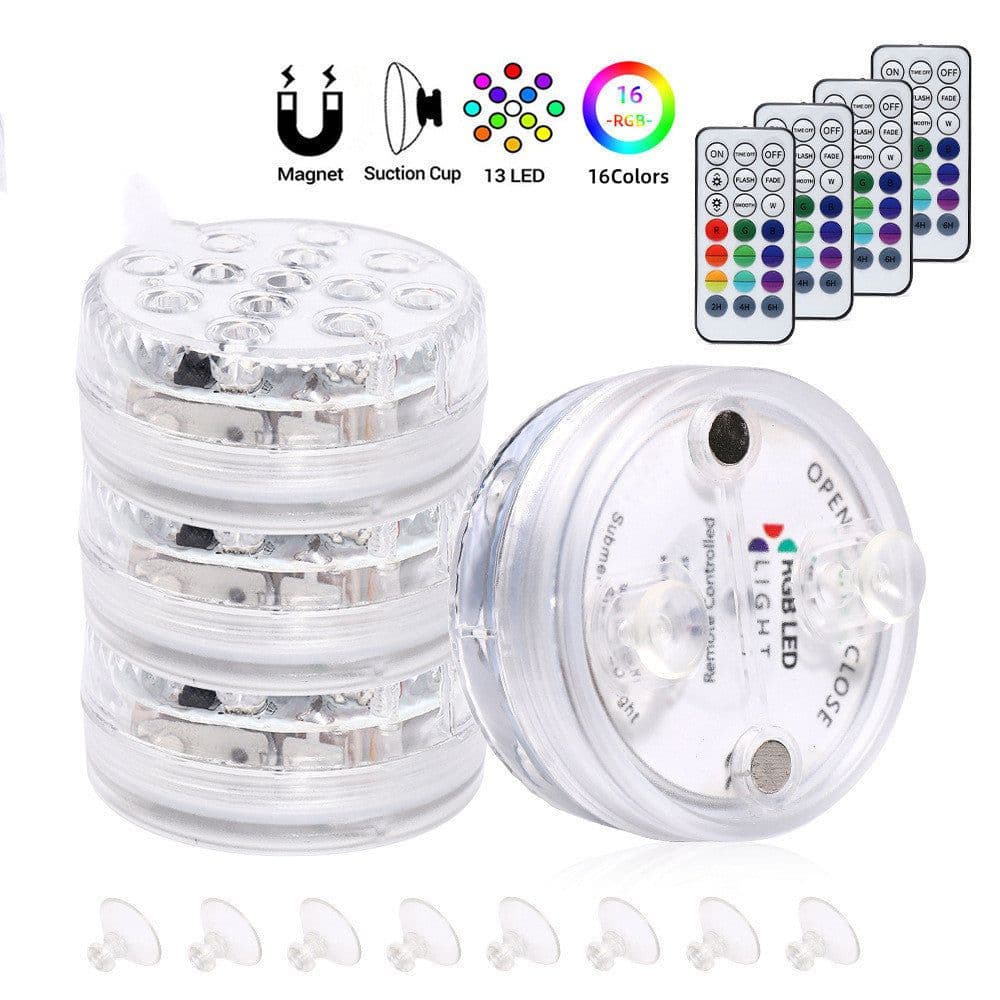 image-13 Led Submersible Light for Swimming Pool Garden Fountain Bathroom IP68 Waterproof Underwater Lamp with Suction Cup RF Remote