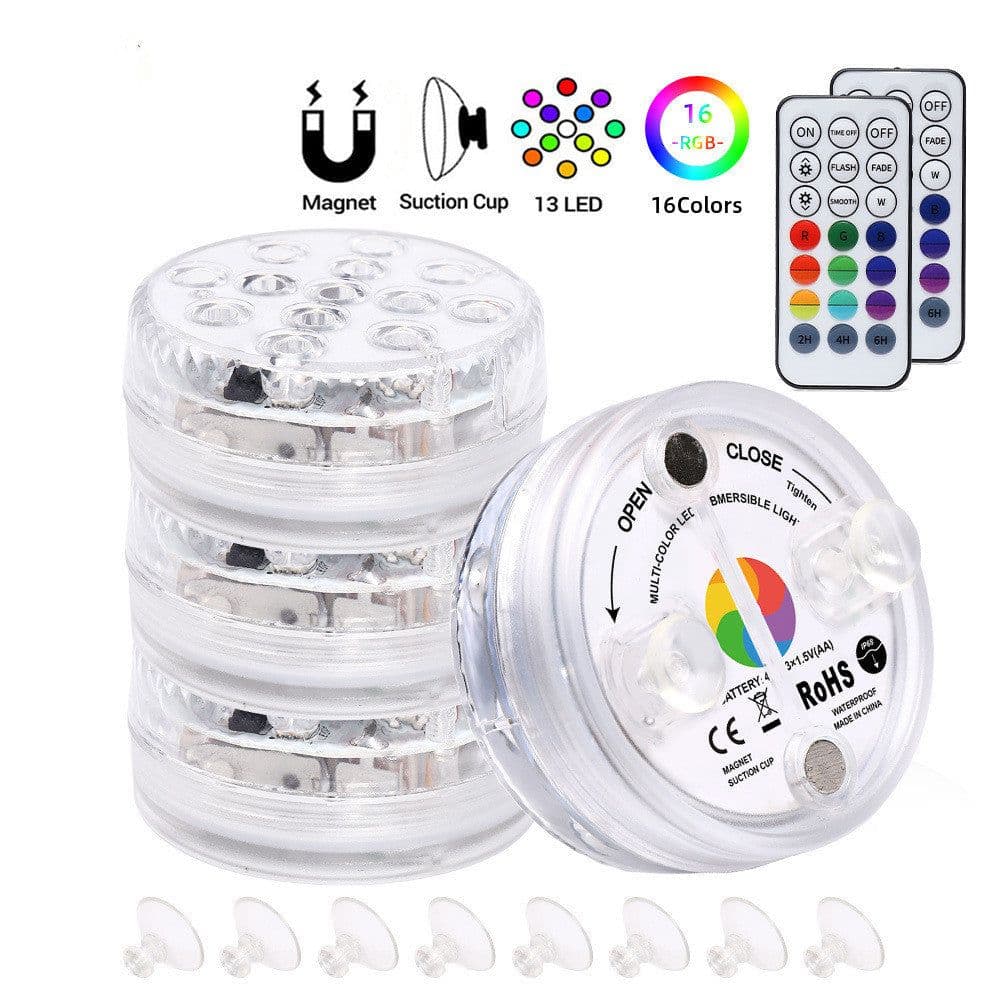 image-13 Led Submersible Light for Swimming Pool Garden Fountain Bathroom IP68 Waterproof Underwater Lamp with Suction Cup RF Remote