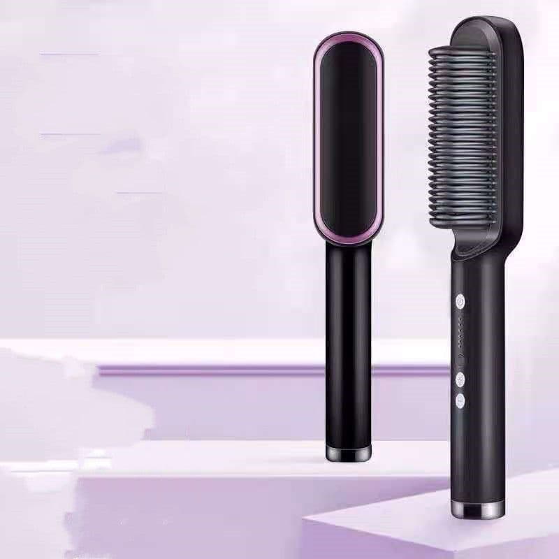 image-New 2 In 1 Hair Straightener Hot Comb Negative Ion Curling Tong Dual-purpose Electric Hair Brush