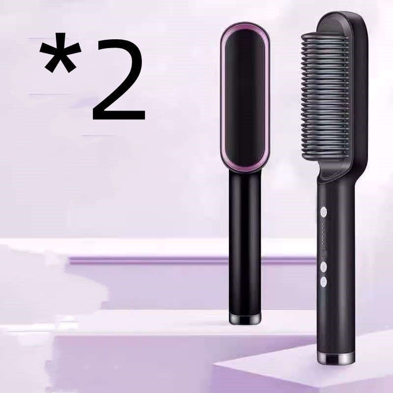 image-New 2 In 1 Hair Straightener Hot Comb Negative Ion Curling Tong Dual-purpose Electric Hair Brush