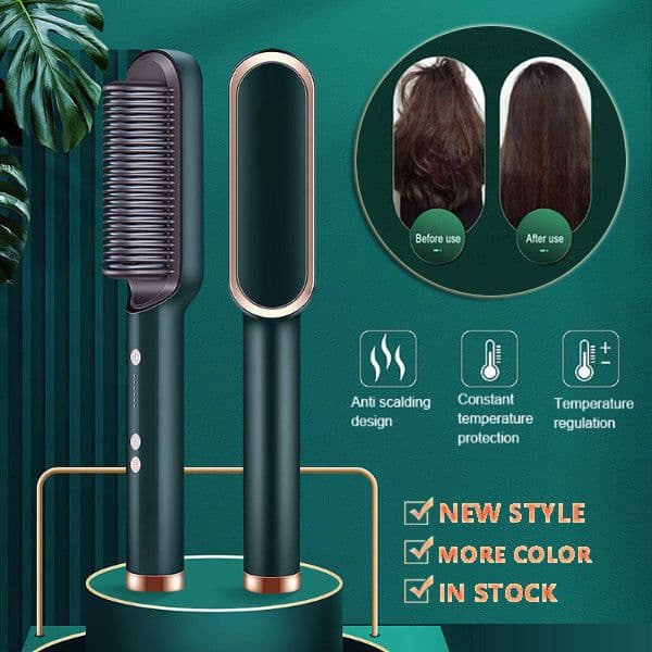 image-New 2 In 1 Hair Straightener Hot Comb Negative Ion Curling Tong Dual-purpose Electric Hair Brush